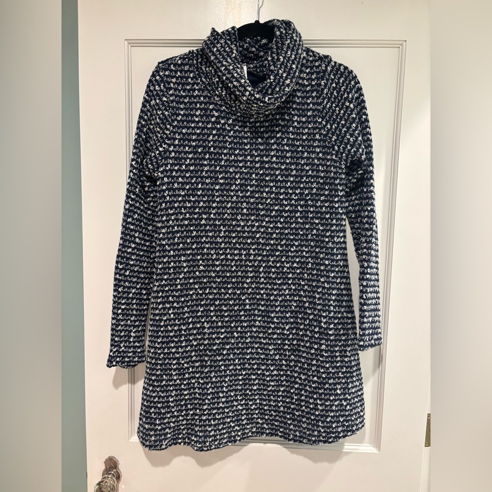 Sage Navy  and White Cowl Neck Sweater Dress